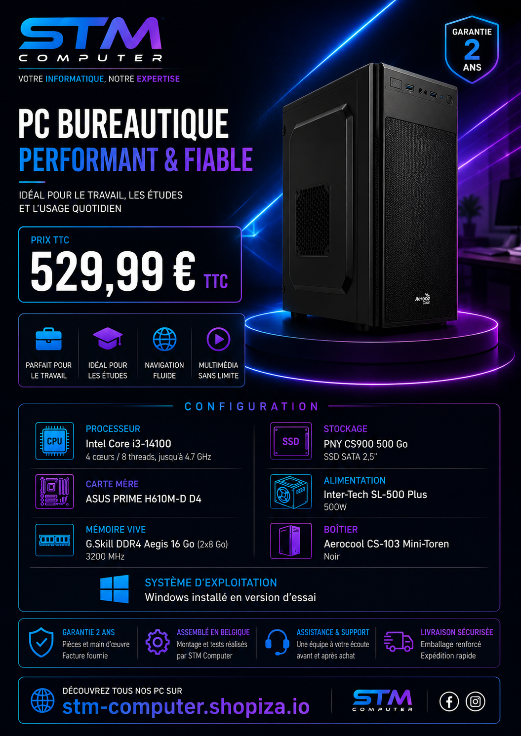 PC Bureautique Intel i3