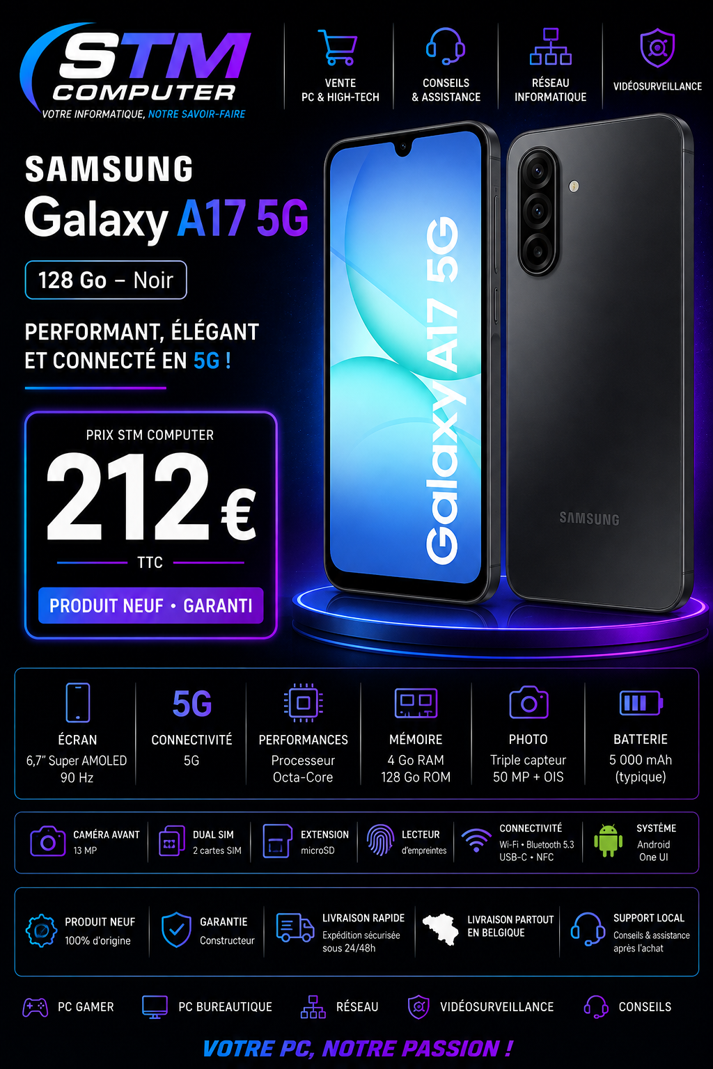 Samsung Galaxy A17 5G 128 Go – Noir