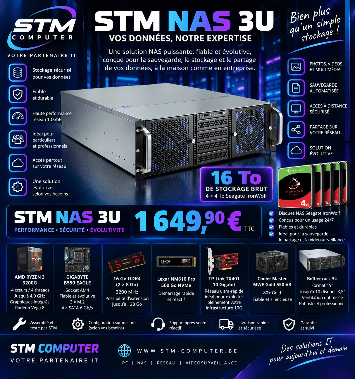 🖥️ STM NAS 3U — 16 To — 10 GbE